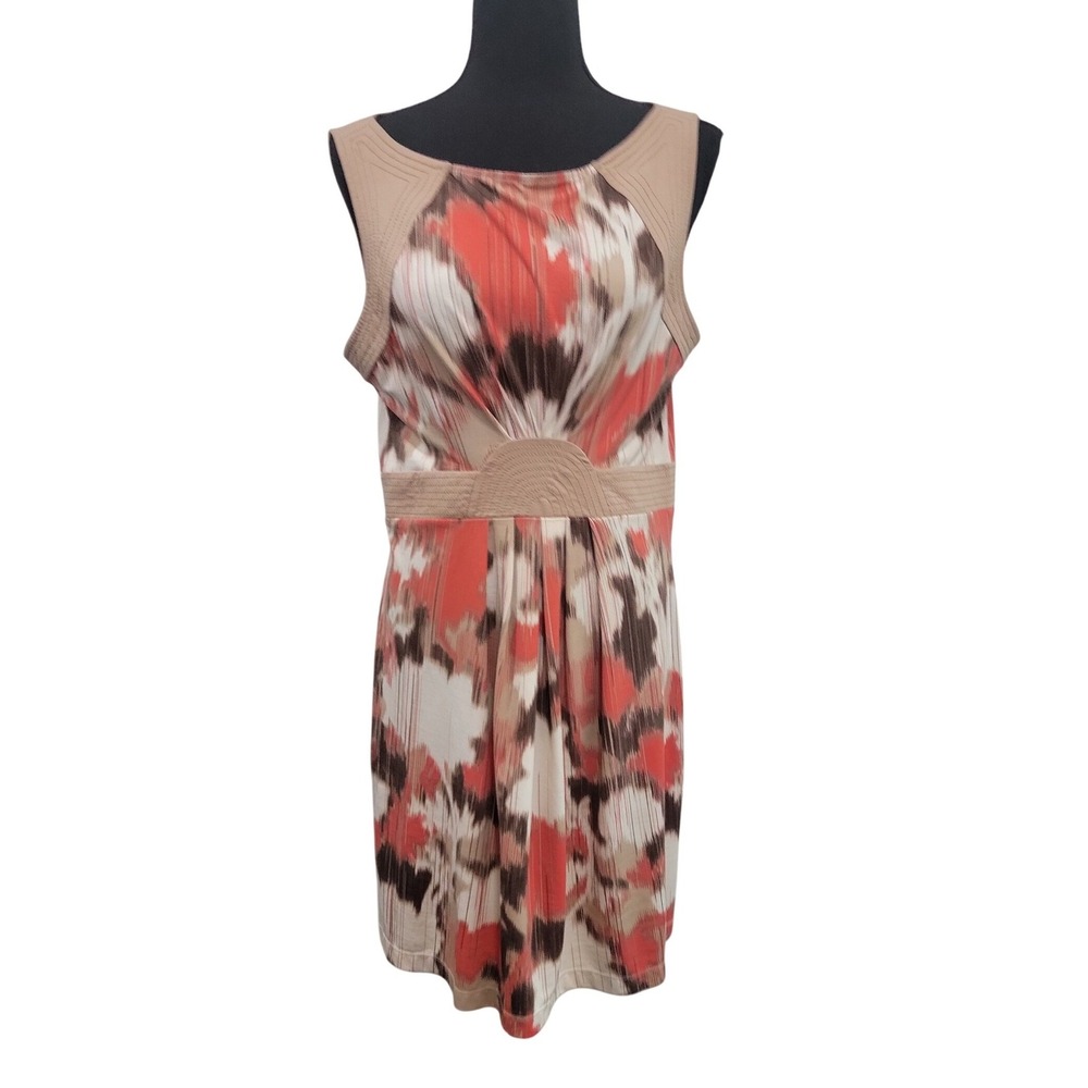 BCBGMAXAZRIA Women Abstract Ikat Print Sleeveless Dress Coral Brown Size S - Picture 2 of 5